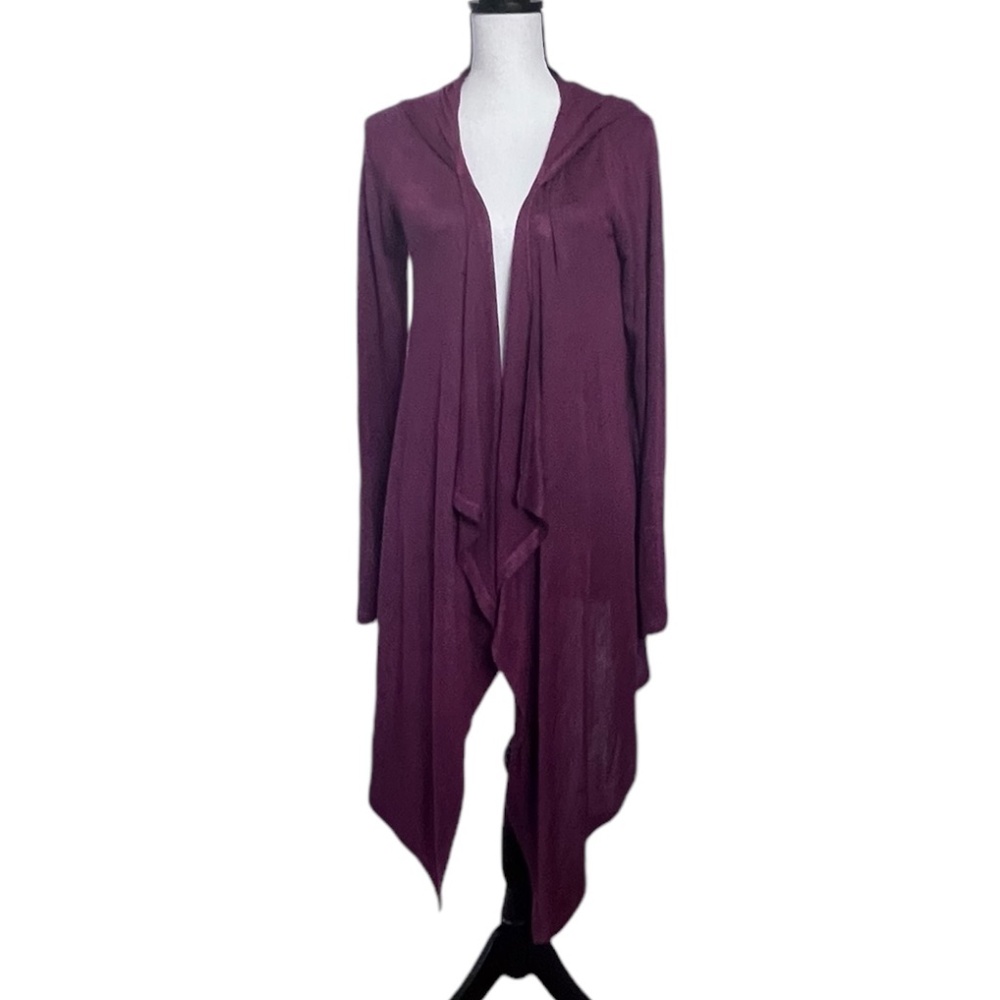 Any Body Women's Open Hooded Cardigan Long Sleece Sz XS Dark Red Knit Pre-owned